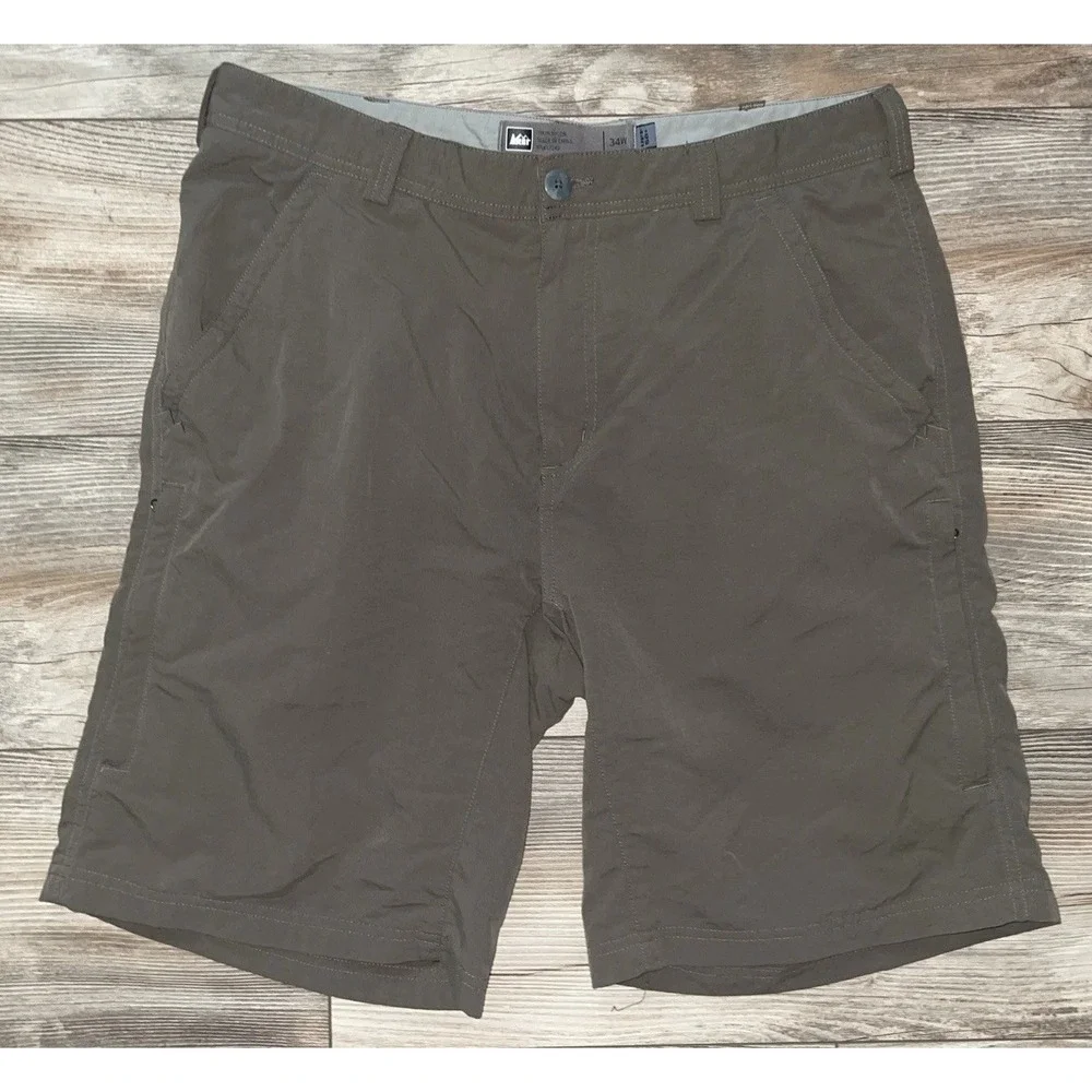 REI UPF 50+ Shorts Men's 34 Brown 100% Nylon Zipped Pockets Outdoor Hiking